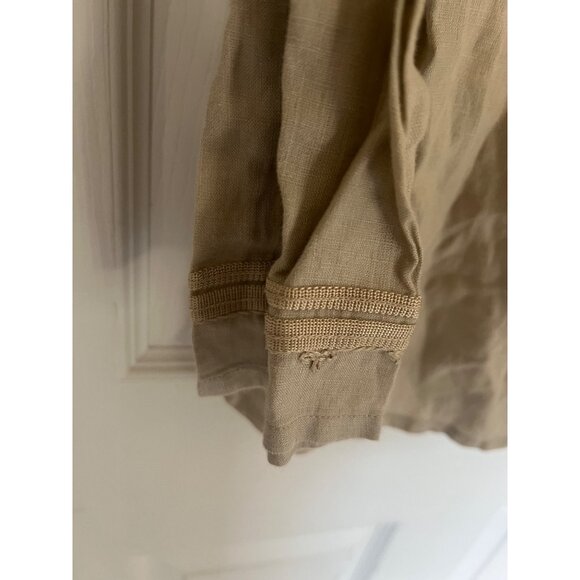 Rafaella 100% Linen Tan Pullover Long sleeve V-neck Tunic Blouse 12 - Picture 5 of 9